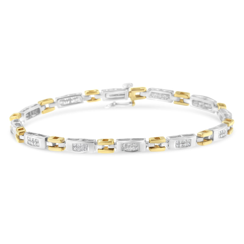 Bids.com 10K Two-Tone Gold Princess Cut Diamond Geo Link Bracelet (1.00 cttw, H-I Color, SI1-SI2 Clarity) Bracelets White Smoke YellowWhite.Gold / 7