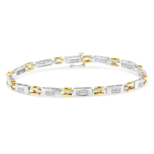 Bids.com 10K Two-Tone Gold Princess Cut Diamond Geo Link Bracelet (1.00 cttw, H-I Color, SI1-SI2 Clarity) Bracelets White Smoke YellowWhite.Gold / 7