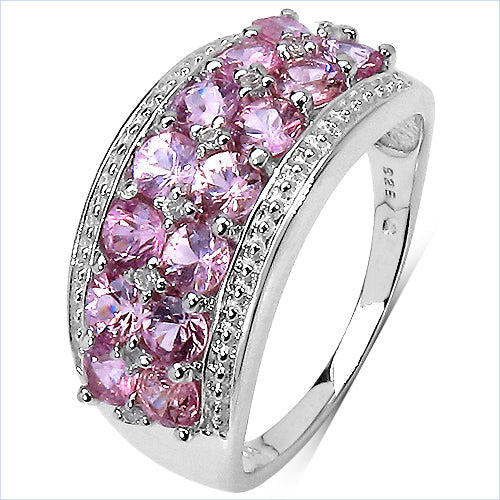 Bids.com 2.00 Carat Genuine Pink Sapphire & White Topaz .925 Sterling Silver Ring Rings White Smoke size 6.00,size 8.00,size 7.00,size 9.00
