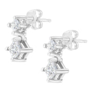 Bids.com 14K White Gold 3/4 cttw Double Diamond Princess-Cut Stud Earrings (I-J Clarity, I2-I3 Color) Earrings White Smoke White.Gold / 0.75