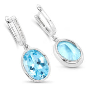 Bids.com 15.13 Carat Genuine Blue Topaz and White Diamond .925 Sterling Silver Earrings Earrings White Smoke