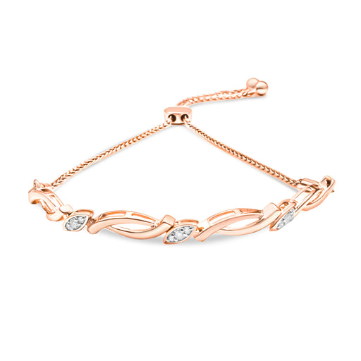 Bids.com 14K Rose Gold Plated .925 Sterling Silver 1/10 Cttw Diamond Alternating Swirl link Bolo Bracelet (I-J Color, I2-I3 Clarity) - 6" to 9" Adjustable Bracelets White Smoke Rose.Sterling Silver / 7,White.Sterling Silver / 7