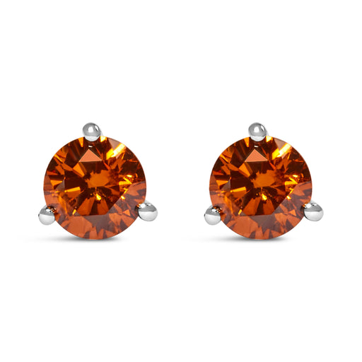 Bids.com 14K White Gold 1/2 Cttw Lab-Grown Round Brilliant-Cut Orange Diamond Classic 3-Prong Martini set Stud Earrings (Orange Color, VS1-VS2 Clarity) Earrings White Smoke White.Gold / 0.5