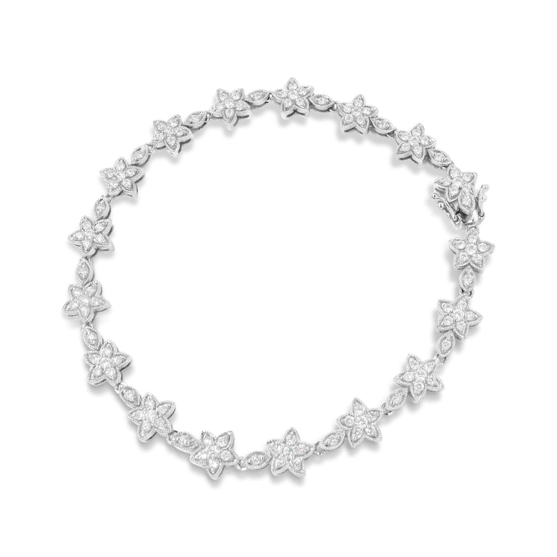 Bids.com 14K White Gold 1 1/5 Cttw Round Diamond Flower Blossom Link Bracelet (H-I Color, SI1-SI2 Clarity) - Size 7" Bracelets White Smoke Yellow.Gold / 7,White.Gold / 7