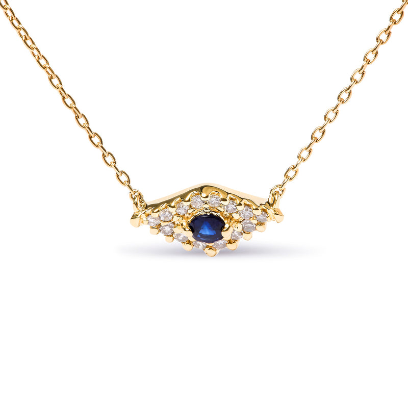 Bids.com 10K Yellow Gold Blue Sapphire and Diamond Accented Evil Eye 18" Inch Pendant Necklace (H-I Color, I1-I2 Clarity) Necklaces White Smoke Yellow.Gold / 18