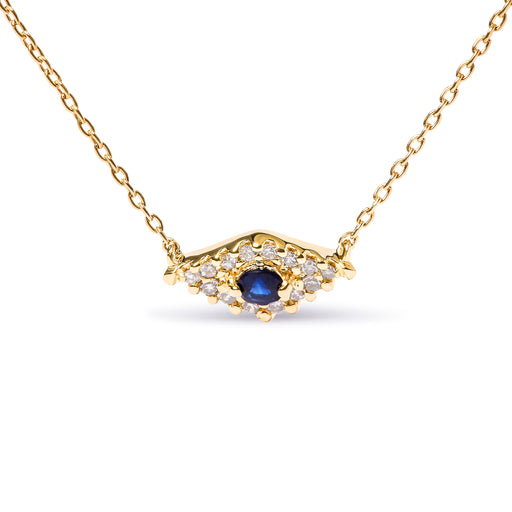Bids.com 10K Yellow Gold Blue Sapphire and Diamond Accented Evil Eye 18" Inch Pendant Necklace (H-I Color, I1-I2 Clarity) Necklaces White Smoke Yellow.Gold / 18