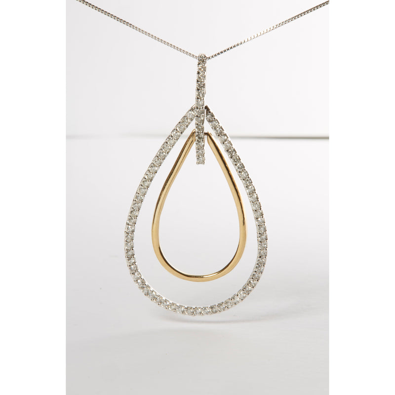 Bids.com 14K Two-Tone Gold Round Cut Diamond Double Burst Pendant Necklace (1.00 cttw, H-I Color, SI2-I1 Clarity) Necklaces Light Gray YellowWhite.Gold / 18