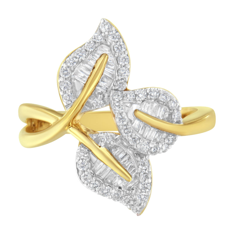 Bids.com 10k Yellow and White Gold 1/2 Cttw Baguette and Round Diamond Bypass Triple Leaf Ring (I-J Color, I1-I2 Clarity) - Size 7 Rings White Smoke 9 / Yellow.Gold,8 / Yellow.Gold,6 / Yellow.Gold,7 / Yellow.Gold
