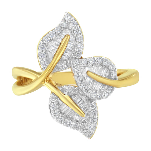 Bids.com 10k Yellow and White Gold 1/2 Cttw Baguette and Round Diamond Bypass Triple Leaf Ring (I-J Color, I1-I2 Clarity) - Size 7 Rings White Smoke 9 / Yellow.Gold,8 / Yellow.Gold,6 / Yellow.Gold,7 / Yellow.Gold