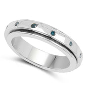 Bids.com 0.14 Carat Genuine Blue Diamond .925 Sterling Silver Ring Rings White Smoke size 6.00,size 7.00,size 8.00,size 9.00,size 5.00