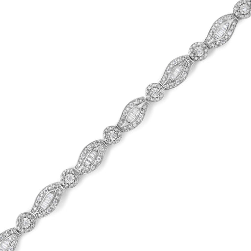 Bids.com .925 Sterling Silver 1 cttw Diamond Double Leaf and Bezel Link Bracelet (I-J Clarity, I2-I3 Color) - Size 7.25" Bracelets White Smoke White.Sterling Silver / 7.25