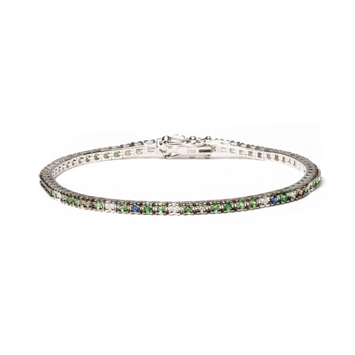 Bids.com 18K White Gold 3/8 Cttw Diamond with Blue Sapphire and Green Tsavorite Gemstone Multi-Colored Tennis Bracelet (Brown and G-H Color, SI1-SI2 Clarity) - Size 7" Bracelets White Smoke White.Gold / 7