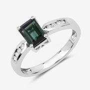 Bids.com 1.19 Carat Genuine Green Tourmaline and White Diamond 14K White Gold Ring Rings White Smoke size 6.00,size 7.00,size 8.00,size 9.00