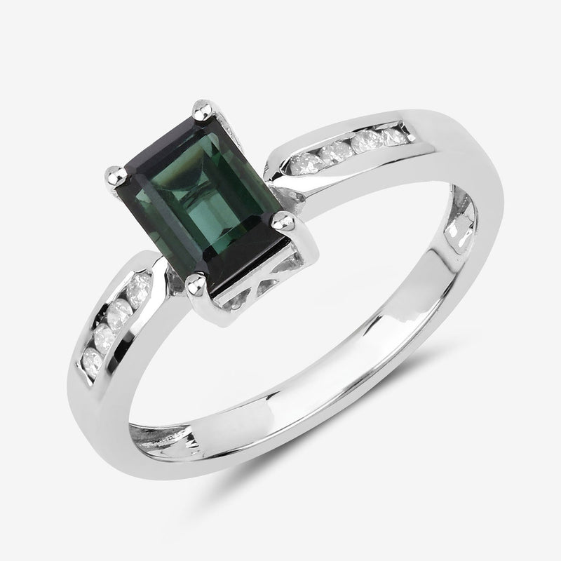 Bids.com 1.19 Carat Genuine Green Tourmaline and White Diamond 14K White Gold Ring Rings White Smoke size 6.00,size 7.00,size 8.00,size 9.00