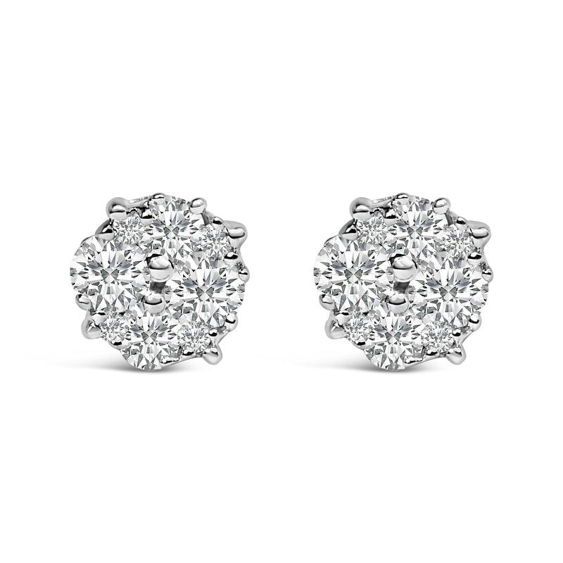 Bids.com .925 Sterling Silver 1/2 cttw Prong Set Round-Cut Diamond Cluster Stud Earring (I-J Color, I2-I3 Clarity) Earrings White Smoke White.Sterling Silver / 0.5
