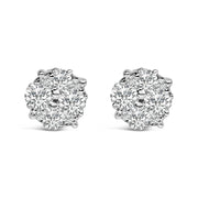 Bids.com .925 Sterling Silver 1/2 cttw Prong Set Round-Cut Diamond Cluster Stud Earring (I-J Color, I2-I3 Clarity) Earrings White Smoke White.Sterling Silver / 0.5