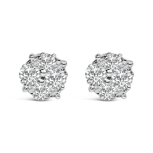 Bids.com .925 Sterling Silver 1/2 cttw Prong Set Round-Cut Diamond Cluster Stud Earring (I-J Color, I2-I3 Clarity) Earrings White Smoke White.Sterling Silver / 0.5