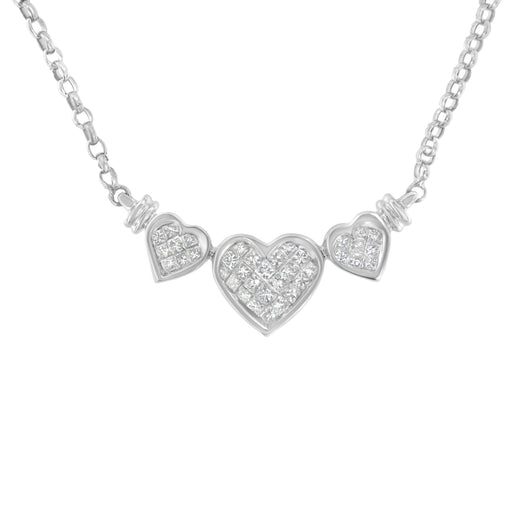 Bids.com 14K White Gold 1.0 Cttw Princess Cut Diamond Three Heart 18" Statement Pendant Necklace (H-I Color, SI2-I1 Clarity) Necklaces White Smoke White.Gold / 18