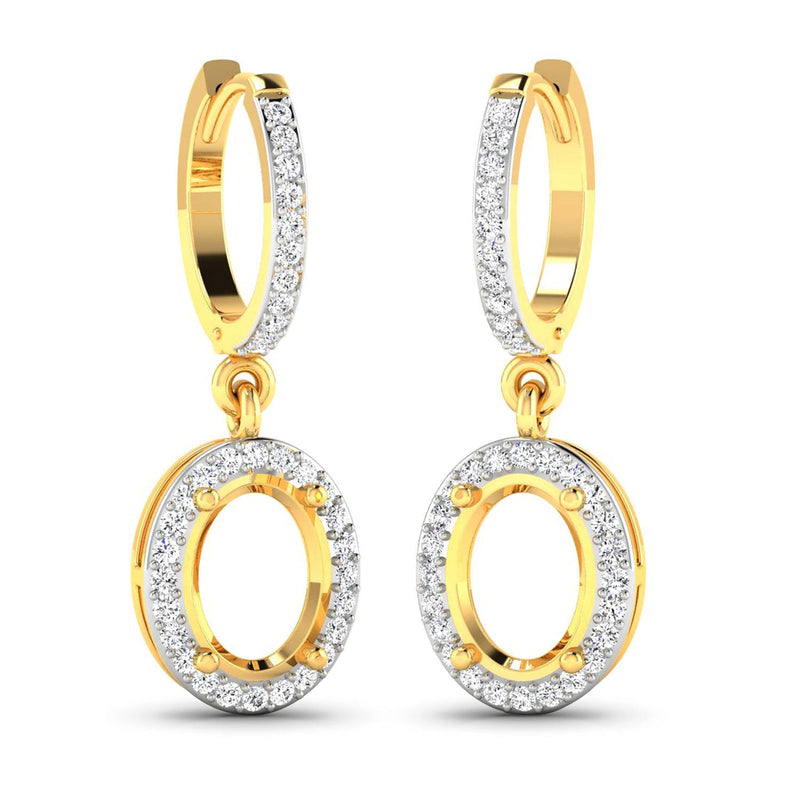 Bids.com 0.32 Carat Genuine White Diamond 14K Yellow Gold Semi Mount Earrings - holds 8x6mm Oval Gemstones Earrings White Smoke