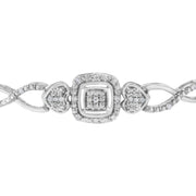 Bids.com .925 Sterling Silver Diamond Cushion Frame Heart-Sides Twist 4â€-10â€ Adjustable Bolo Tennis Bolo Bracelet (I-J Color, I3 Clarity) Bracelets White Smoke White.Sterling Silver / 7
