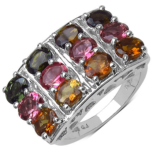 Bids.com 3.72 Carat Genuine Multi Tourmaline .925 Sterling Silver Ring Rings White Smoke size 6.00,size 7.00,size 8.00,size 9.00,size 10.00,size 11.00,size 12.00,size 5.00