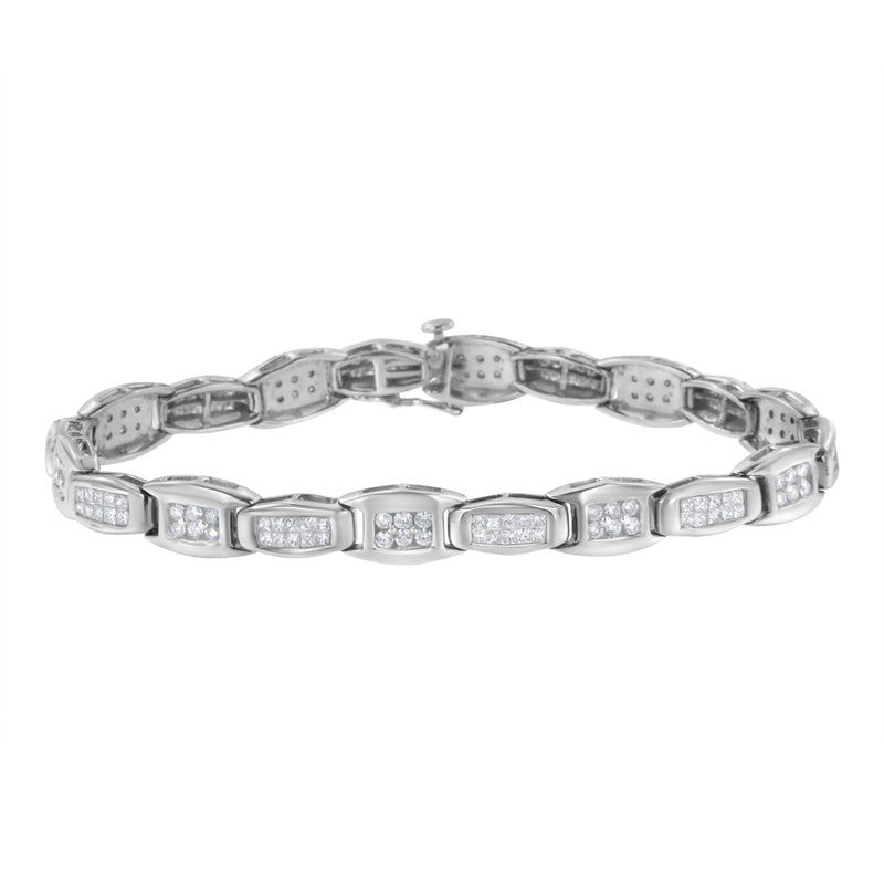 Bids.com 14K White Gold 2-1/2 Cttw Round-Brilliant & Baguette Cut Diamond 7" Alternating Flared Links Tennis Bracelet (H-I Color, SI1-SI2 Clarity) Bracelets White Smoke White.Gold / 7