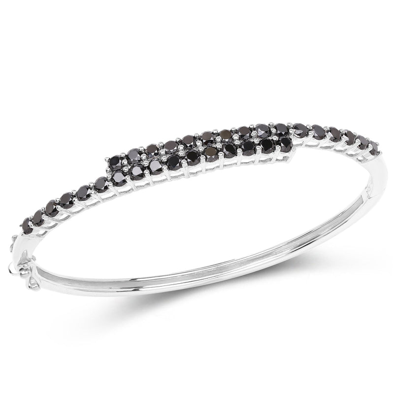 Bids.com 4.00 Carat Genuine Black Diamond .925 Sterling Silver Bangle Bracelets White Smoke size 7.50