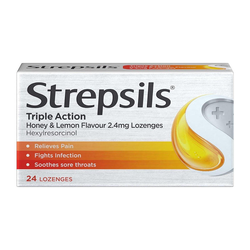Strepsils Strepsils Triple Action Sore Throat Pain Relief Honey & Lemon Flavour 2.4mg Lozenges 24 Sore Throat Lozenges Lavender