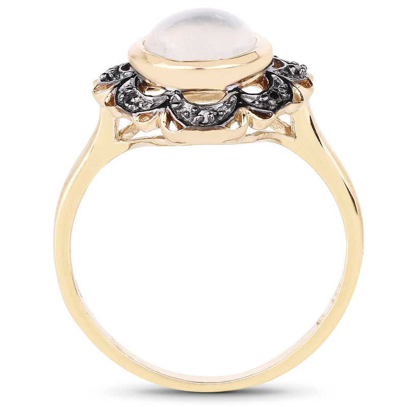 Bids.com 3.04 Carat Genuine White Moonstone and Black Diamond .925 Sterling Silver Ring Rings White Smoke size 8.00,size 6.00,size 7.00,size 5.00,size 9.00