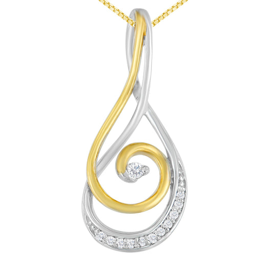 Bids.com Espira 10K Two-Tone Gold Round Cut Diamond Sparkling Spiral Pendant Necklace (1/6 cttw, J-K Color, I2-I3 Clarity) Necklaces White Smoke YellowWhite.Gold / 18