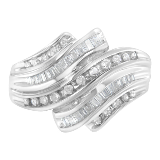 Bids.com 10K White Gold Round and Baguette Cut Diamond Channel Ring (3/4 Cttw, H-I Color, SI2-I1 Clarity) - Size 7 Rings White Smoke 7 / White.Gold,8 / White.Gold
