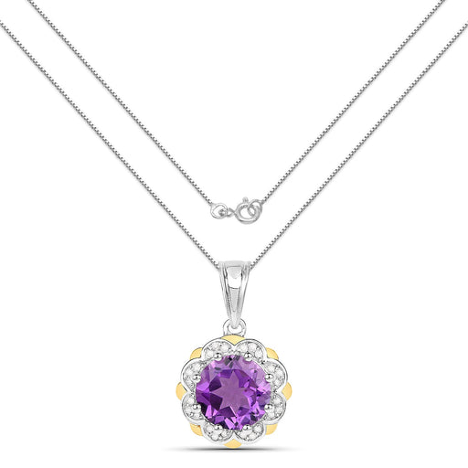 Bids.com 1.87 Carat Genuine Amethyst and White Diamond 14K Yellow Gold with .925 Sterling Silver Pendant Pendants White Smoke