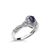 Bids.com .925 Sterling Silver 6x4mm Pear Sapphire Gemstone with Diamond Accent Fashion Halo Ring (H-I Color, SI1-SI2 Clarity) - Size 7 Rings White Smoke 0 / White.Sterling Silver,7 / White.Sterling Silver,8 / White.Sterling Silver,6 / White.Sterling Silver,6.5 / White.Sterling Silver