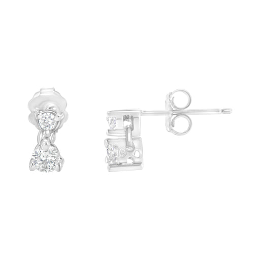 Bids.com 14KT White Gold 1/2 cttw Double Diamond Dangle Stud Earrings (H-I, I1-I2) Earrings White Smoke White.Gold / 0.5