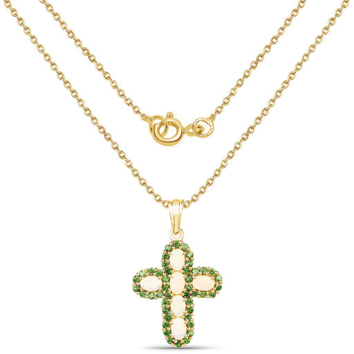 Bids.com 14K Yellow Gold Plated 3.11 Carat Genuine Ethiopian Opal and Chrome Diopside .925 Sterling Silver Pendant Pendants White Smoke