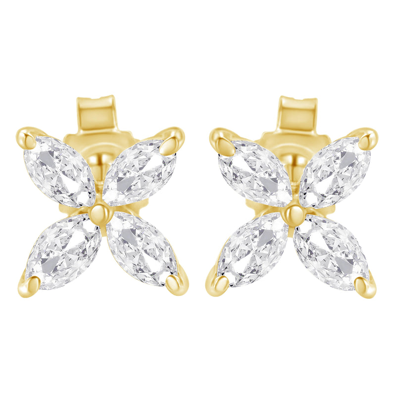 Bids.com 14K White Gold 1/2 Cttw Marquise Diamond 8 Stone Floral Leaf Stud Earrings (H-I Color, SI1-SI2 Clarity) Earrings White Smoke White.Gold / 0.5,Yellow.Gold / 0.5,Yellow.Gold / 0.75