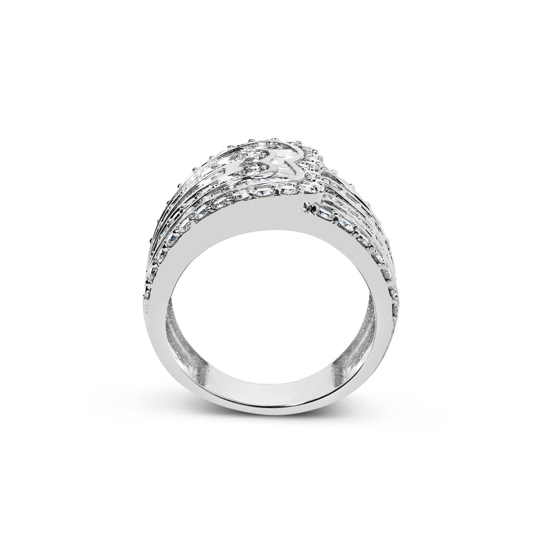 Bids.com 10K White Gold 2 1/2 Cttw Round and Baguette-Cut Diamond Multi-Row Bypass Ring (J-K Color, I2-I3 Clarity) - Ring Size 7 Rings White Smoke 7 / White.Gold,6 / White.Gold,8 / White.Gold,9 / White.Gold
