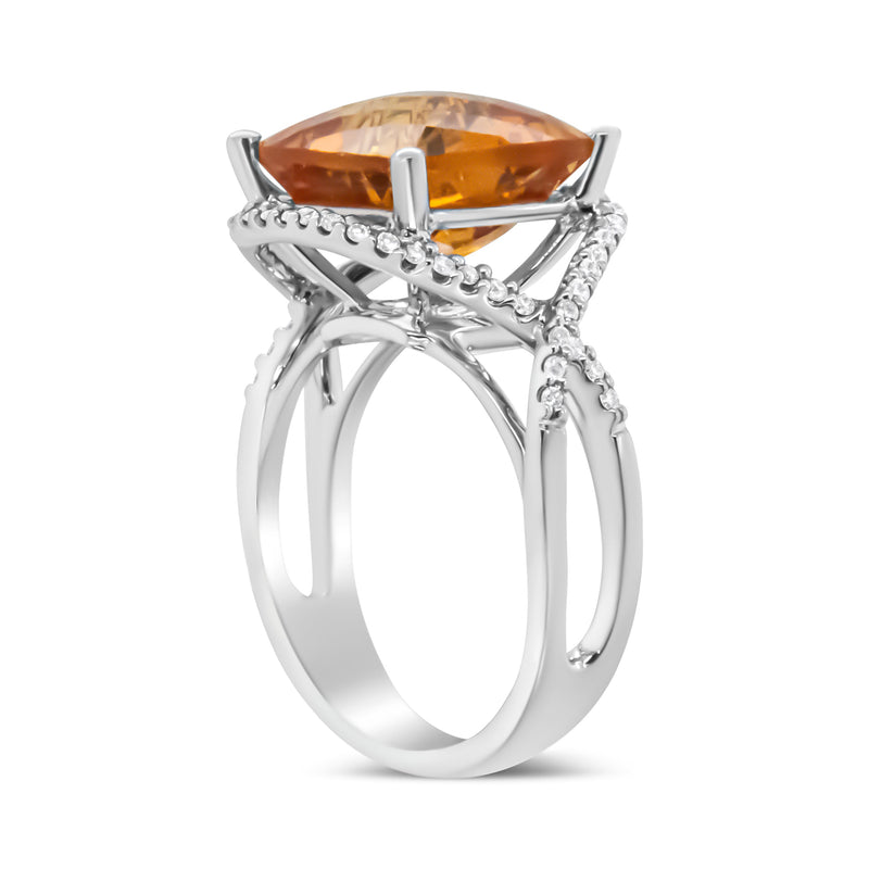 Bids.com 14K White Gold 12mm Cushion Cut Yellow Citrine Gemstone and 1/3 Cttw Round Pave-Set Diamond Ring - (H-I Color, VS1-VS2 Clarity)- Size 6.5 Rings White Smoke 6.5 / White.Gold