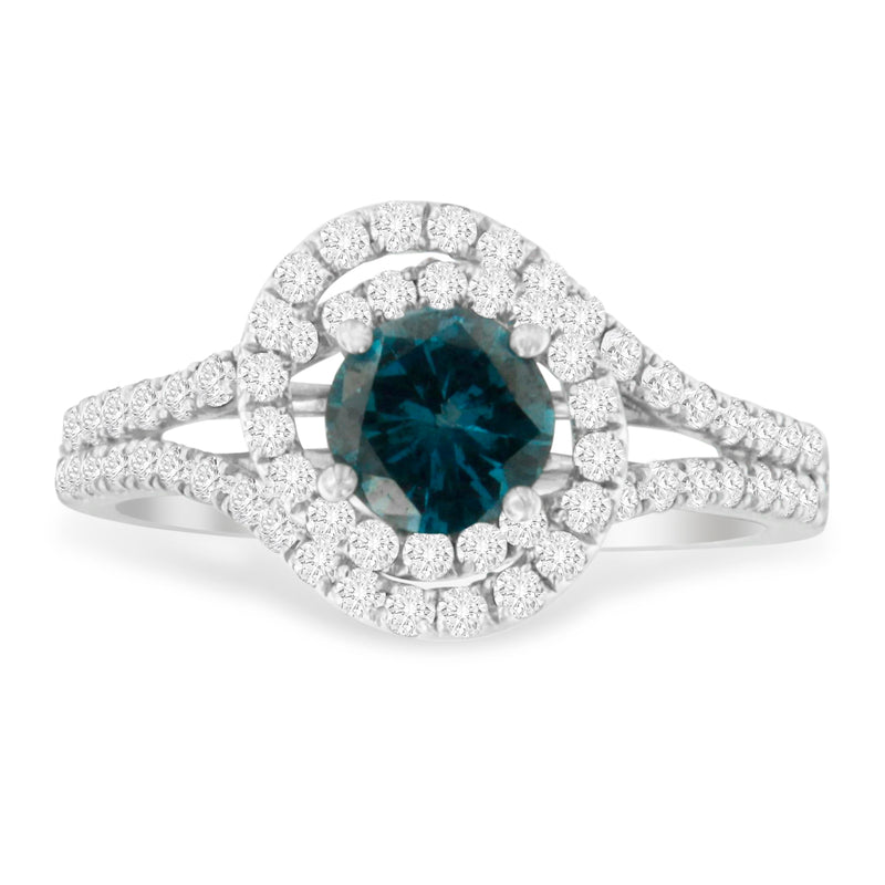 Bids.com 14K White Gold 1-1/3 Cttw White & Blue Diamond Interweaving Double Halo Cocktail Statement Ring (G-H and Fancy Blue Color, SI2-I1 Clarity) - Size 6 Rings White Smoke 8 / White.Gold,7.25 / White.Gold,6 / White.Gold,7 / White.Gold