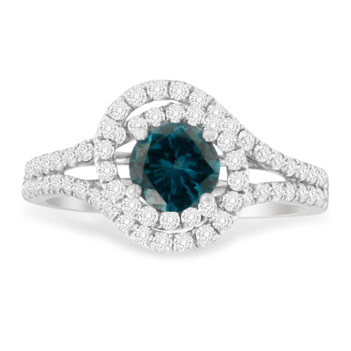 Bids.com 14K White Gold 1-1/3 Cttw White & Blue Diamond Interweaving Double Halo Cocktail Statement Ring (G-H and Fancy Blue Color, SI2-I1 Clarity) - Size 6 Rings White Smoke 8 / White.Gold,7.25 / White.Gold,6 / White.Gold,7 / White.Gold