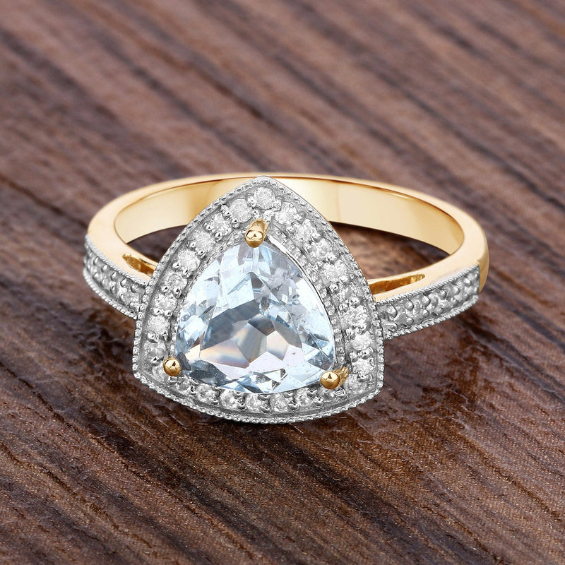 Bids.com 1.58 Carat Genuine Aquamarine and White Diamond 14K Yellow Gold Ring Rings Dim Gray size 6.00,size 7.00,size 8.00