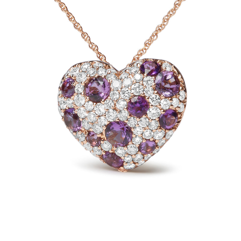 Bids.com 18K Rose Gold 3/4 Cttw Diamond and Purple Amethyst Cluster Heart Shape 18" Pendant Necklace (G-H Color, SI1-SI2 Clarity) Necklaces White Smoke Rose.Gold / 18