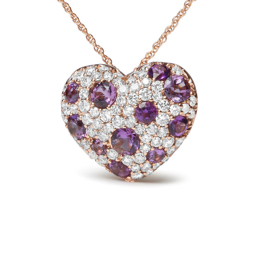 Bids.com 18K Rose Gold 3/4 Cttw Diamond and Purple Amethyst Cluster Heart Shape 18" Pendant Necklace (G-H Color, SI1-SI2 Clarity) Necklaces White Smoke Rose.Gold / 18