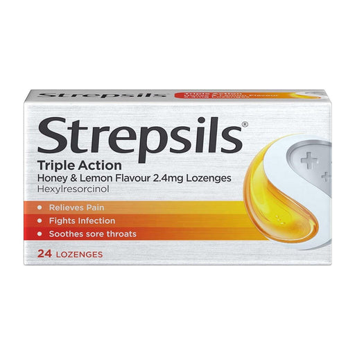 Strepsils Strepsils Triple Action Sore Throat Pain Relief Honey & Lemon Flavour 2.4mg Lozenges 24 Sore Throat Lozenges Lavender