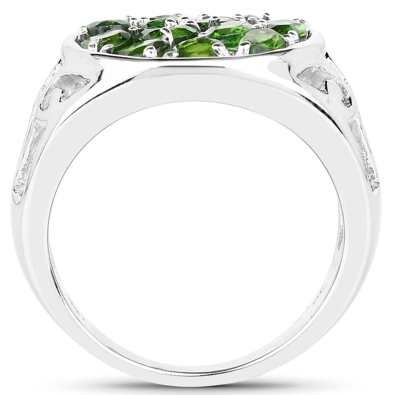 Bids.com 2.21 Carat Genuine Chrome Diopside .925 Sterling Silver Ring Rings White Smoke size 6.00,size 7.00,size 8.00,size 9.00