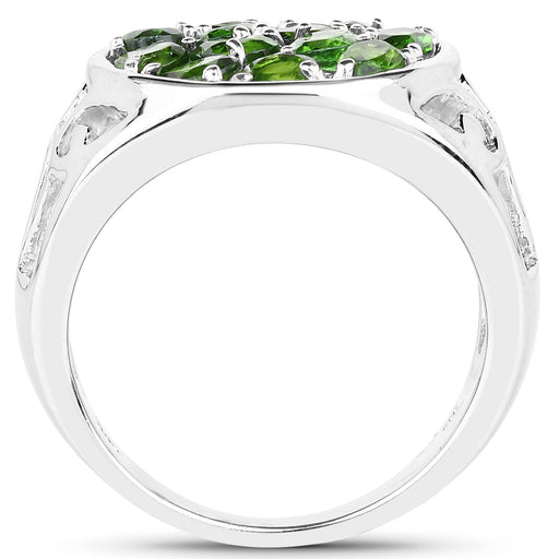 Bids.com 2.21 Carat Genuine Chrome Diopside .925 Sterling Silver Ring Rings White Smoke size 6.00,size 7.00,size 8.00,size 9.00
