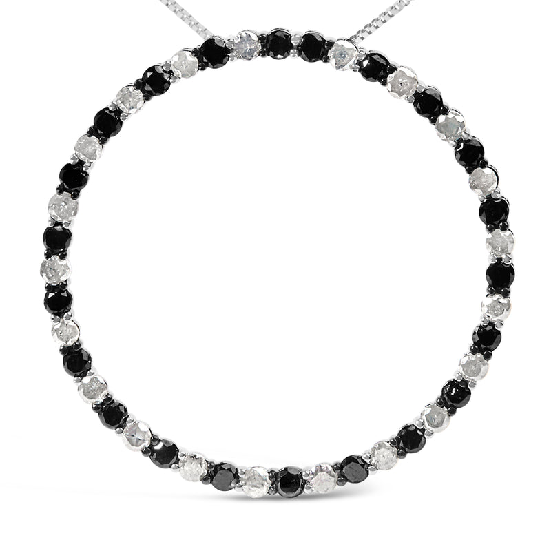 Bids.com .925 Sterling Silver 3.0 Cttw Alternating Black and White Diamond Open Hoop Circle Pendant Necklace (H-I Color, I3 Clarity) - 18" Inches Necklaces White Smoke White.Sterling Silver / 18