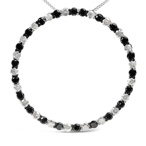 Bids.com .925 Sterling Silver 3.0 Cttw Alternating Black and White Diamond Open Hoop Circle Pendant Necklace (H-I Color, I3 Clarity) - 18" Inches Necklaces White Smoke White.Sterling Silver / 18
