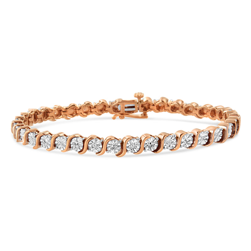 Bids.com 14K Rose Gold Plated .925 Sterling Silver 1/10 Cttw Diamond Round Miracle Plate and "S" Link Tennis Bracelet (I-J Color, I2- I3 Clarity) - 7" Bracelets White Smoke Rose.Sterling Silver / 7,White.Sterling Silver / 7,Yellow.Sterling Silver / 7