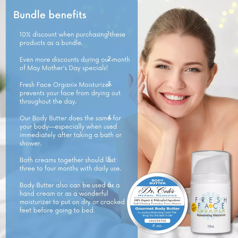 COLEHERBALS LLC Fresh Face Cream and Dr. Cole's Body Butter Bundle Herbal Cornflower Blue